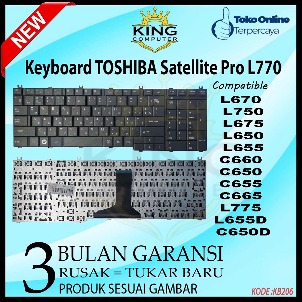 Keyboard TOSHIBA Satellite Pro L770 L670 L750 L675 L650 L655 C660 C650 C655 C665 L775 L655D C650D HITAM