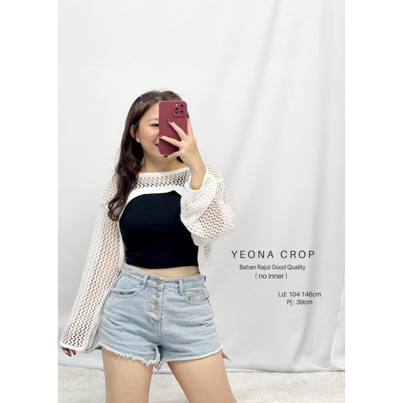 MDLV ~ Yeona Crop Rajut Outer Crop jaring Rajut Lengan Panjang