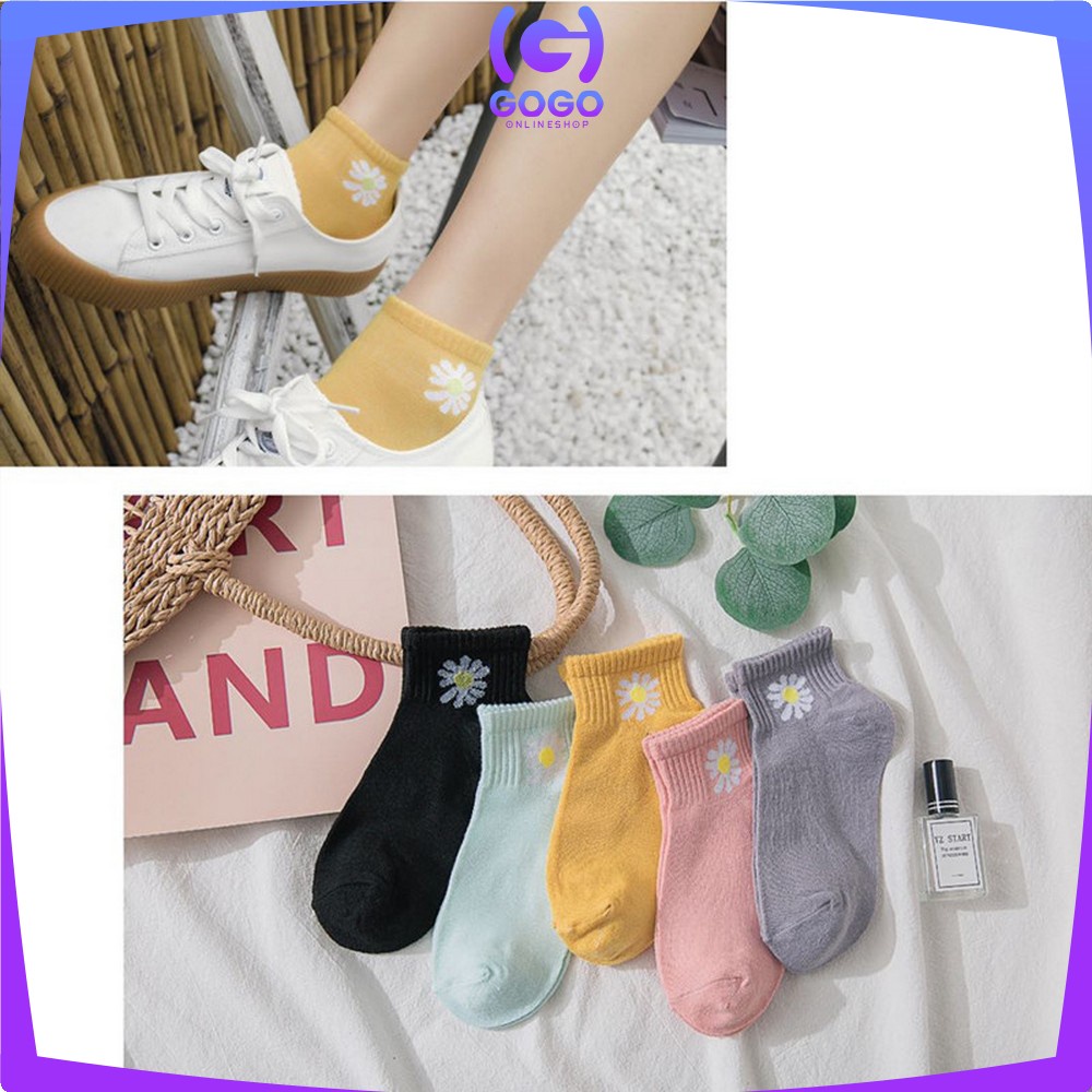 GOGO-P282 Kaos Kaki Motif Bunga Aster / Kaos Kaki Ankle Sock Motif Bunga Daisy Cute / Kaus Kaki Girl Korea Panjang Semata Kaki Import