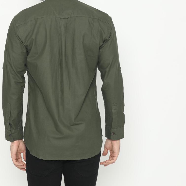 Kemeja Pria Basic Polos Lengan Panjang Slimfit Hijau Army