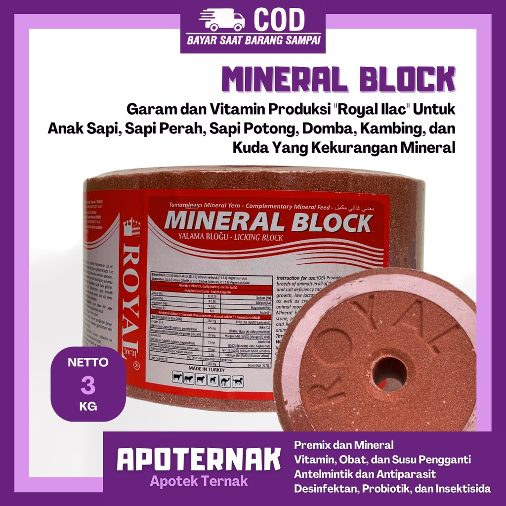 Mineral Block Royal 3 kg ROYAL ILAC | Mineral Blok DOMBA  I Mineral Blok Sapi I Mineral Jilat  |  | Apoternak