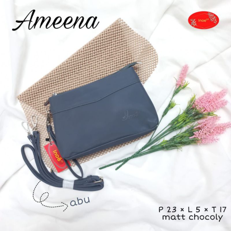 TAS AMEENA BAG BY INOE BAHAN CHOCOLY ANTI AIR WATERPROOF SELEMPANG TALI PANJANG PENUTUP RESLETING PREMIUM