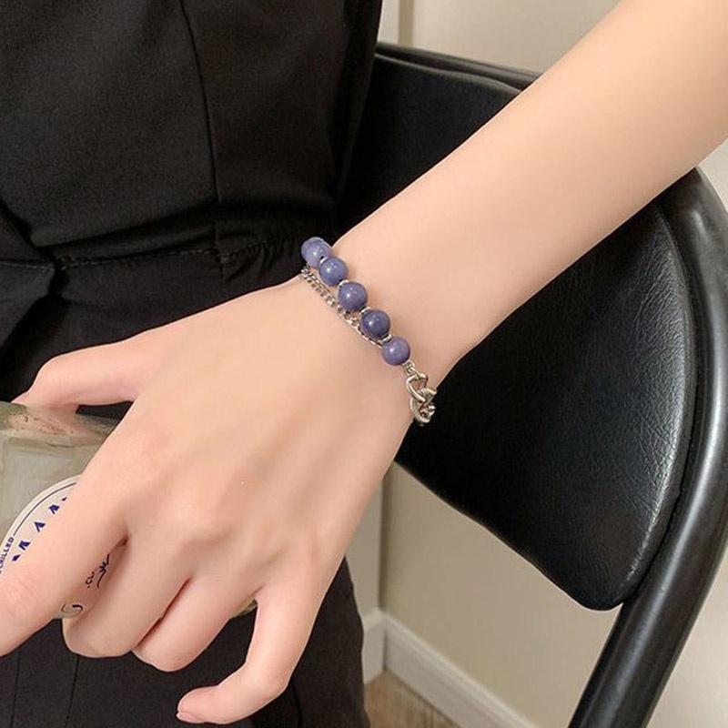 Gelang Rantai Desain Niche Elegan Warna Ungu Biru