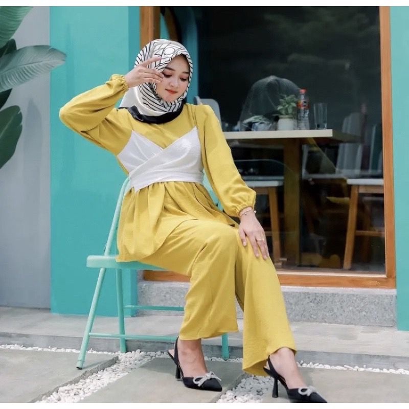 Oneset Lesti Viral Setelan Kekinian Set Lesty Cringkle Airprof free HIJAB RANDOM