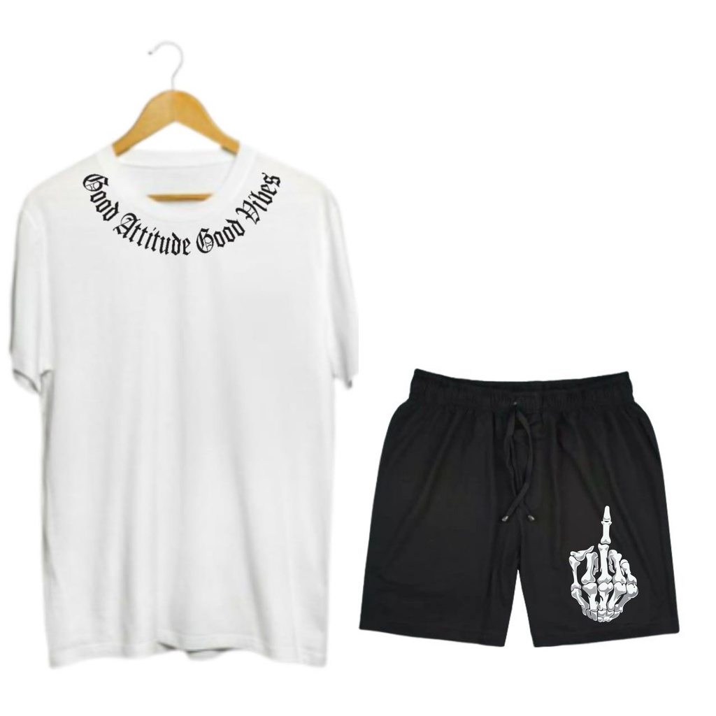 SETELAN DISTRO KAOS DAN BOXER TERBARU BAHAN TEBAL ORYGINALKAOS GOOD ATTITUD GOOD VIBES-GA PUTIH FCK