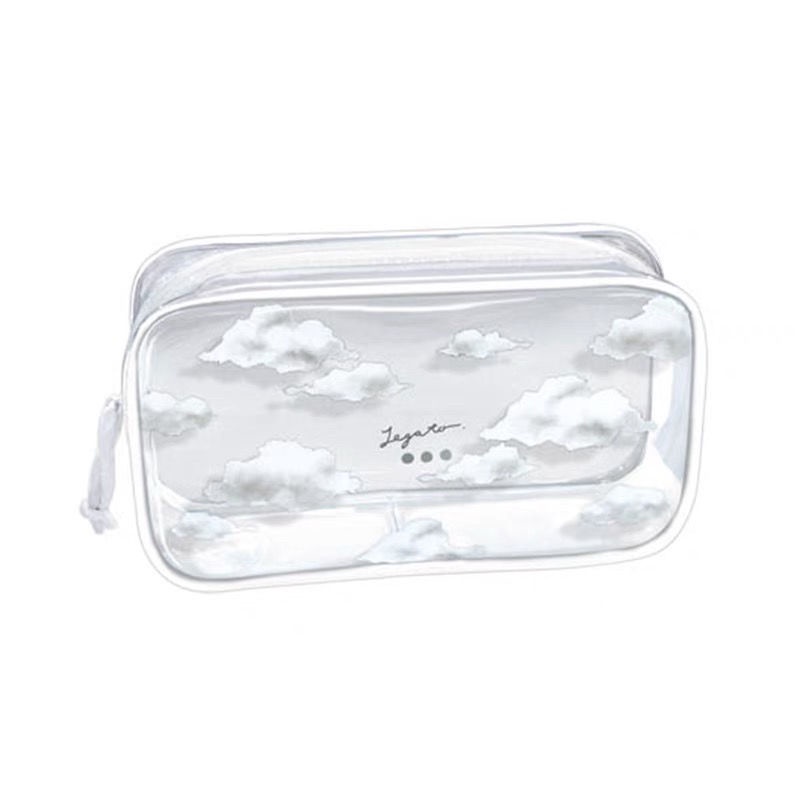 ☎Sera Jepang diimpor kecil awan putih transparan tas pensil PVC, Kapasitas besar penyimpanan alat tulis tas kosmetik, Tangan membawa sederhana kecil segar