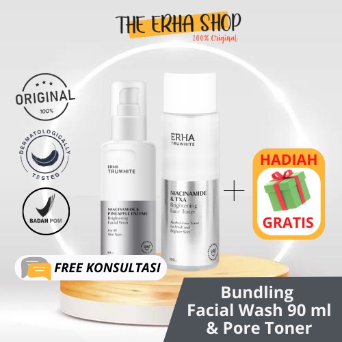 BUNDLING ERHA TRUWHITE FACE TONER DAN TRUWHITE FACIAL WASH | Paket mencerahkan | Toner pencerah waja