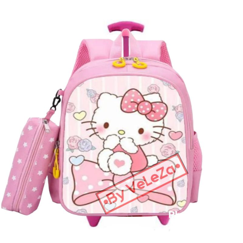 Tas ransel troli anak karakter hello Kitty 2in1 - tas + tempat pinsil