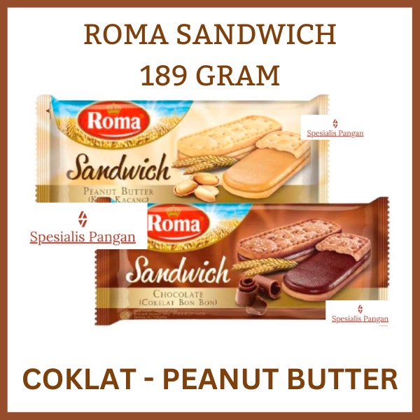 ROMA SANDWICH Besar 189 Gram COKLAT Peanut Butter Kacang Biskuit