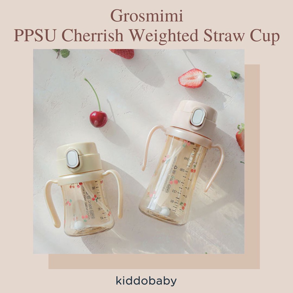 Grosmimi PPSU Cherrish Weighted Straw Cup | Gelas Anak Dengan Sedotan | Botol PPSU