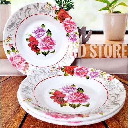 promo 3.pcs piring makan ulir melamine motif kembang rose