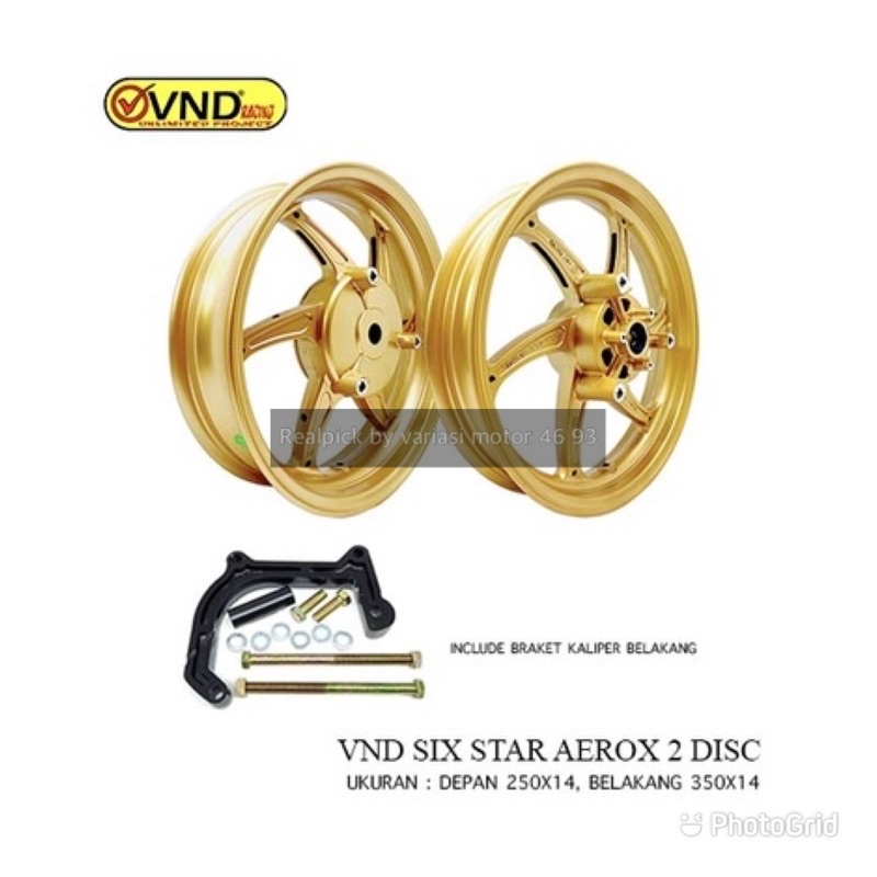 velg vnd six start aerox double disc aerox old / new aerox conected velg six start vnd double cakram