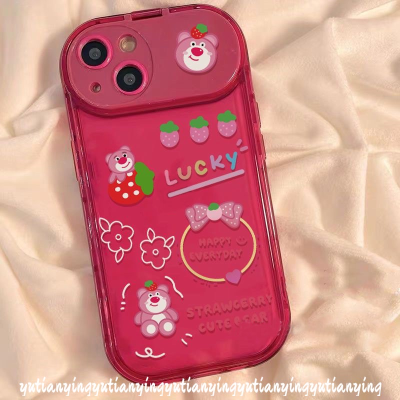 IPHONE Flip Make Up Mirror Case Kompatibel Untuk Iphone13 11 12 14 Pro Max7 8 XR 14 Plus X XS MAX SE 2020 Beruang Strawberry Lucu Disney Toy Story Losto Alien Dengan Ornamen Boneka 3D Soft Case