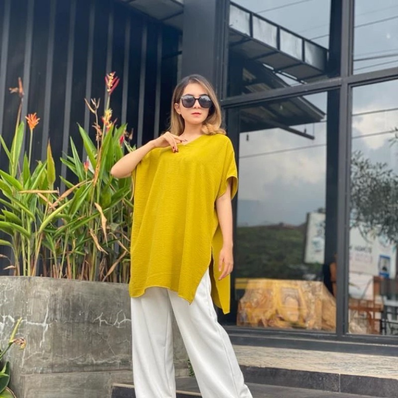 TOP ATASAN LONG SQUARE BLOUSE WANITA AIRFLOW CRINKLE ANTI LECEK AIR FLOW /ATASAN NAGITA