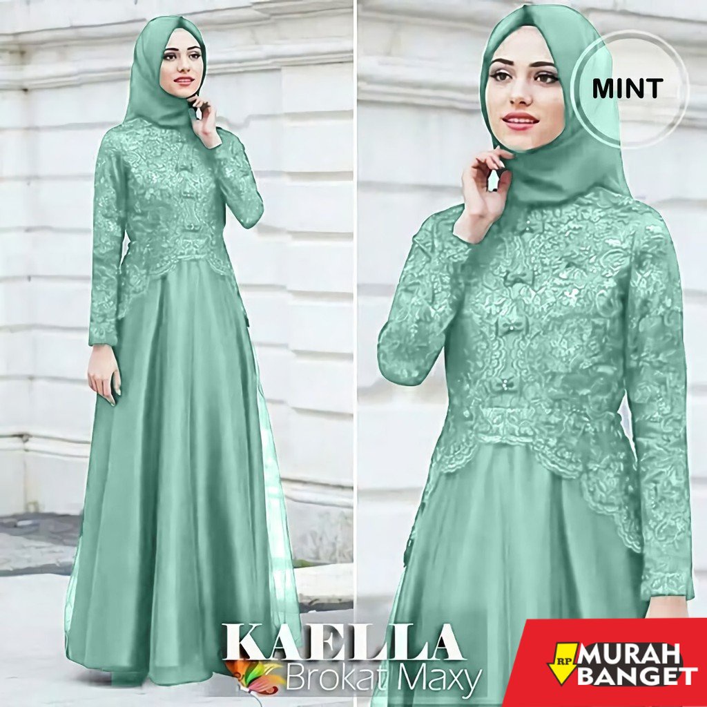 model gamis kombinasi polos terbaru 2022 PROMO GAMIS BRUKAT MAXI KAELLA / GAMIS SYARI MUSLIMAH