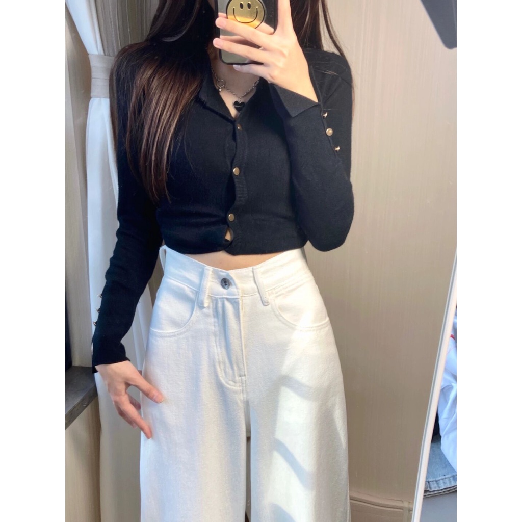 New putih celana jeans panjang wanita high waist kulot