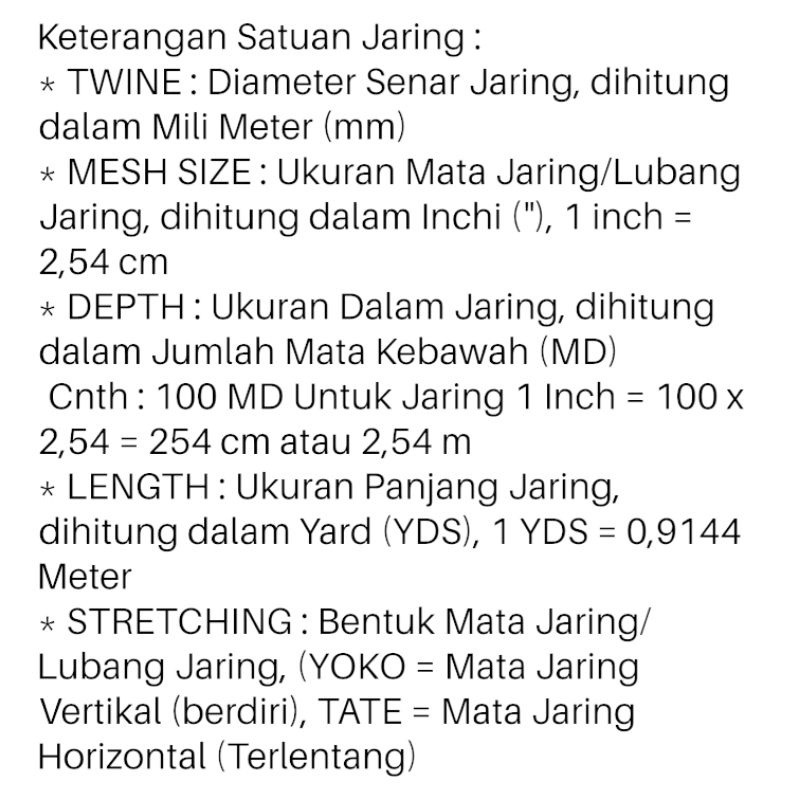 JARING IKAN / BURUNG UKURAN 1 s/d 2 inch 0.20 100X100 YOKO (UKURAN MATA TINGGAL PILIH)