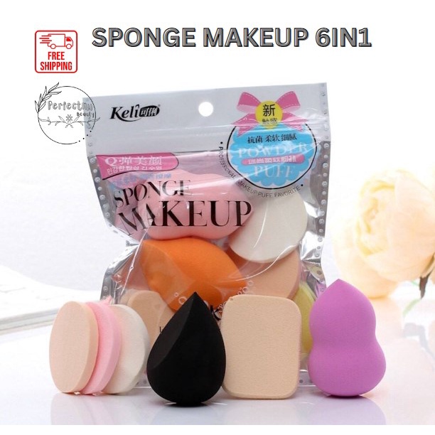 Beauty blender sponge bedak isi 6pcs/ sponge makeup import