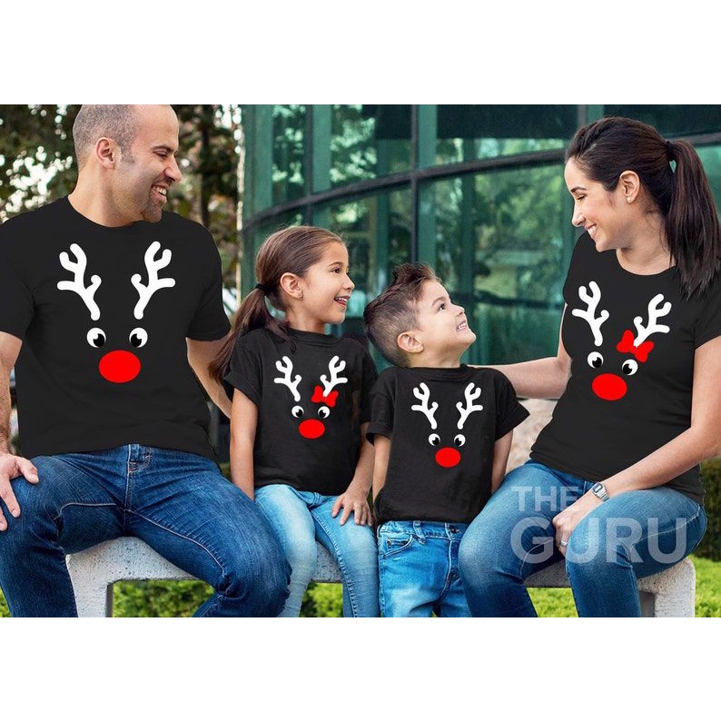 kaos keluarga gambar rusa baju seragaman pasangan tebal