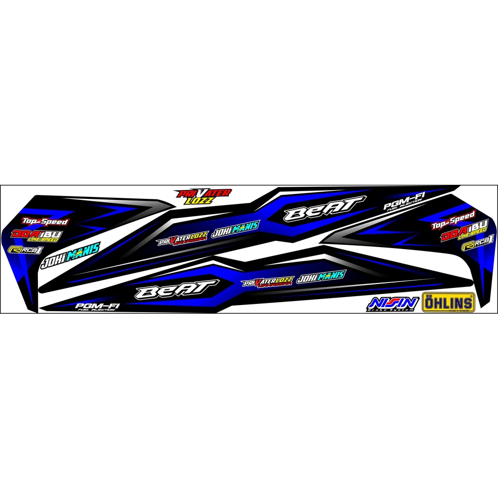 COD / VARIASI STRIPING STICKER HONDA BEAT ESP/NEW STIKER VARIASI MOTIF RACING HITAM BIRU TERBARU