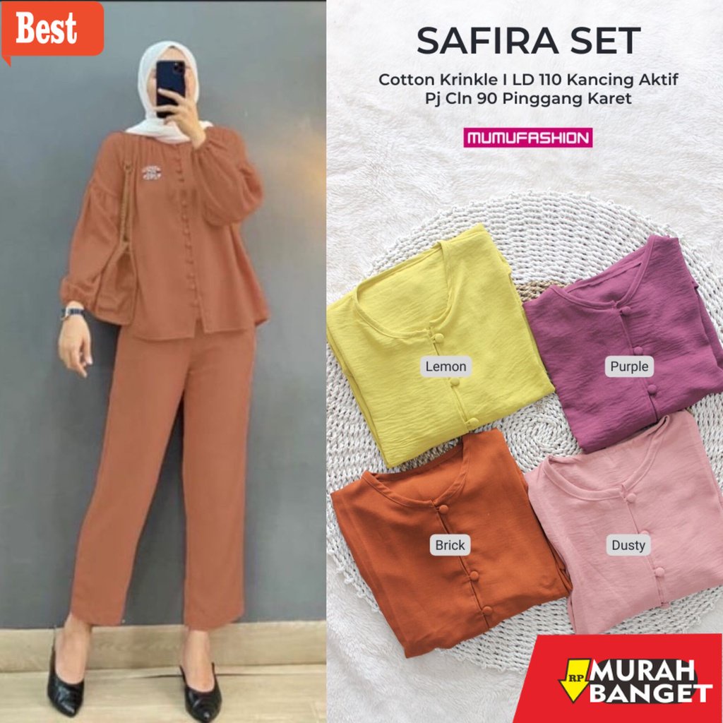 baju setelan wanita kekinian 2022 SAFIRA SET bahan Catton Krinkel Setelan Wanita Kekinian Baju Dan C