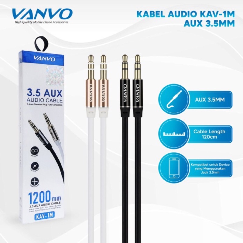 KABEL AUX ORIGINAL VANVO KAV-1M 1 IN 1 3.5MM 1M CABLE AUDIO 1IN1 KAV1M