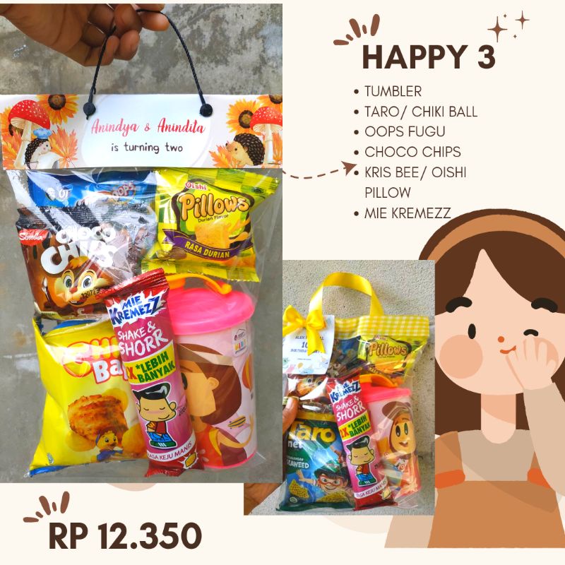 

Paket Snack Souvenir Ulang Tahun Anak Bingkisan Goodie bag costum label
