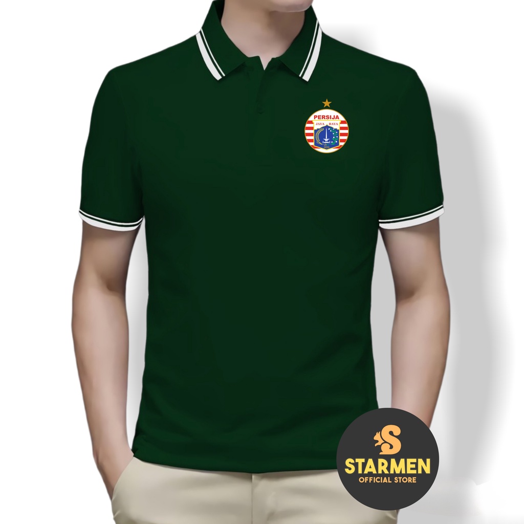 Kaos Polo Shirt Pria Kerah List Putih logo PERSIJA