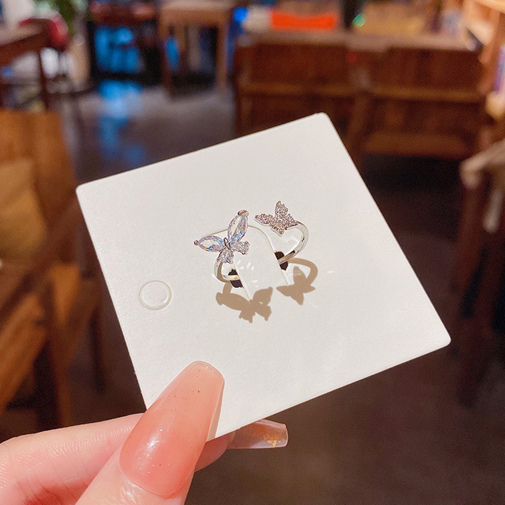 Cincin Sterling Silver S925 Bentuk Kupu-Kupu Aksen Zircon Berlian Imitasi Gaya Korea Untuk Wanita