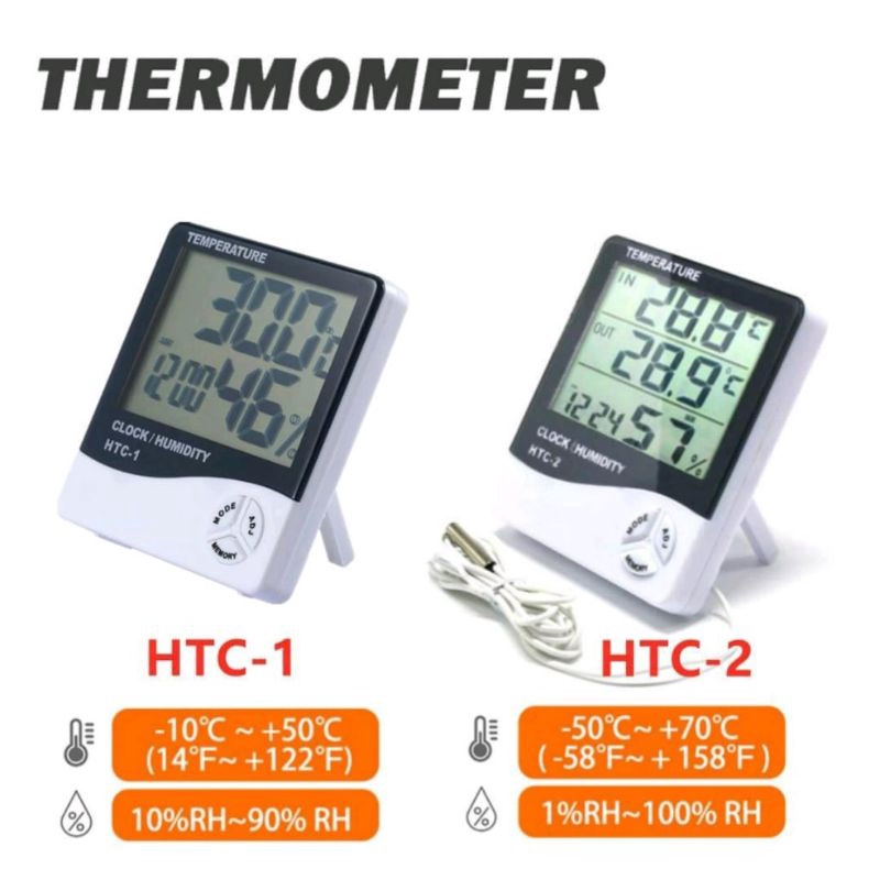 Hygrometer Thermometer Digital HTC 1 &amp; 2 Pengukur Suhu Ruangan