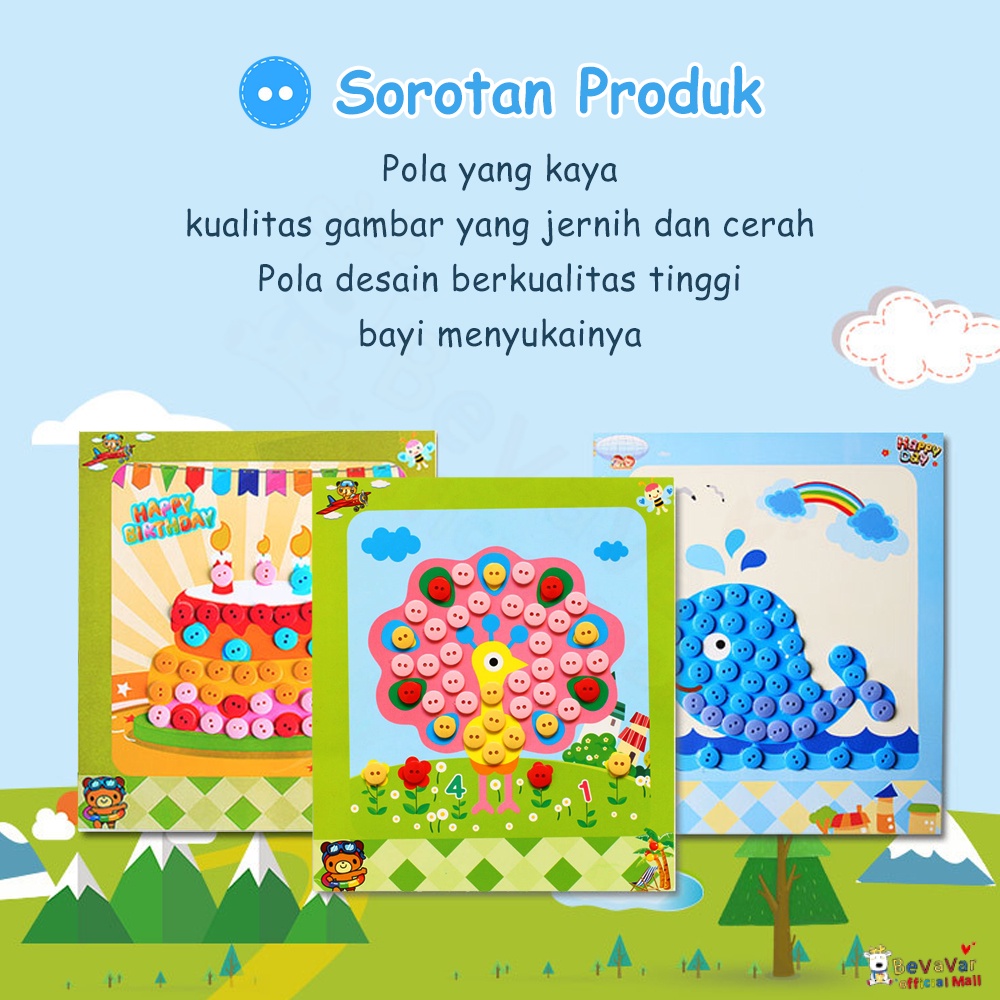 BEVAVAR Mainan Edukasi Montessori Diy Painting Button Menempel Kancing Prakarya Anak Sd