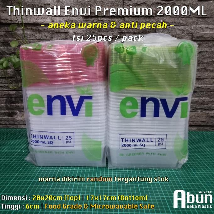 Thinwall Envi 2000ml Square Premium Color Series Isi 25pcs