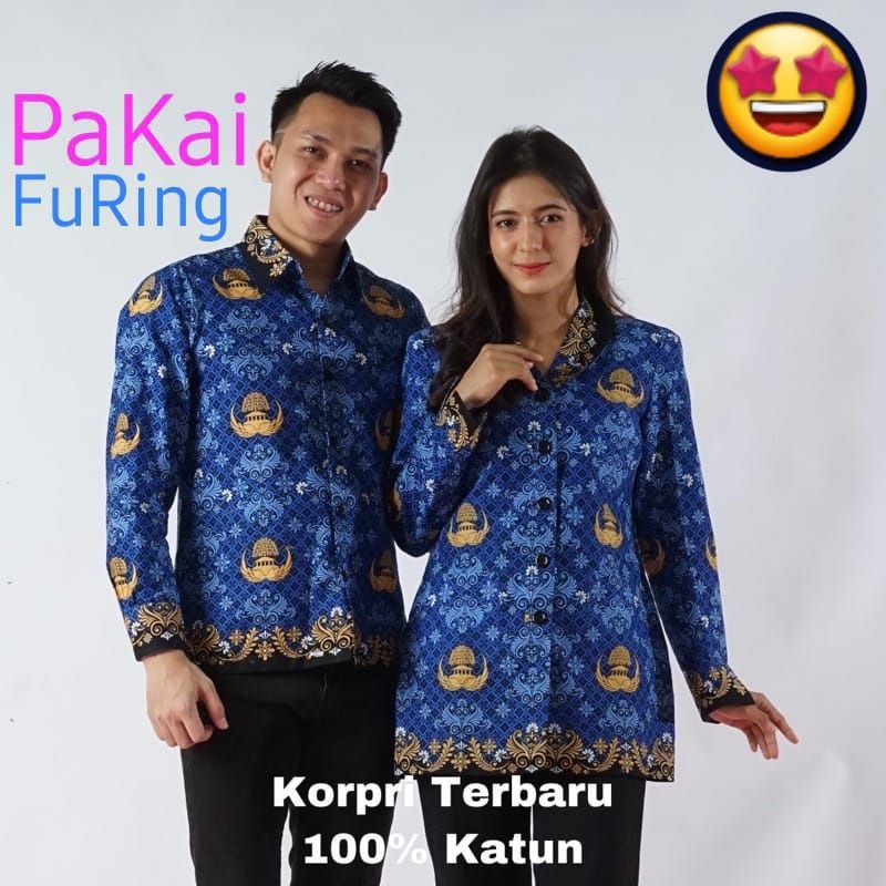 Baju Seragam Korpri Pria Wanita Kerah Hitam Katun Full Furing