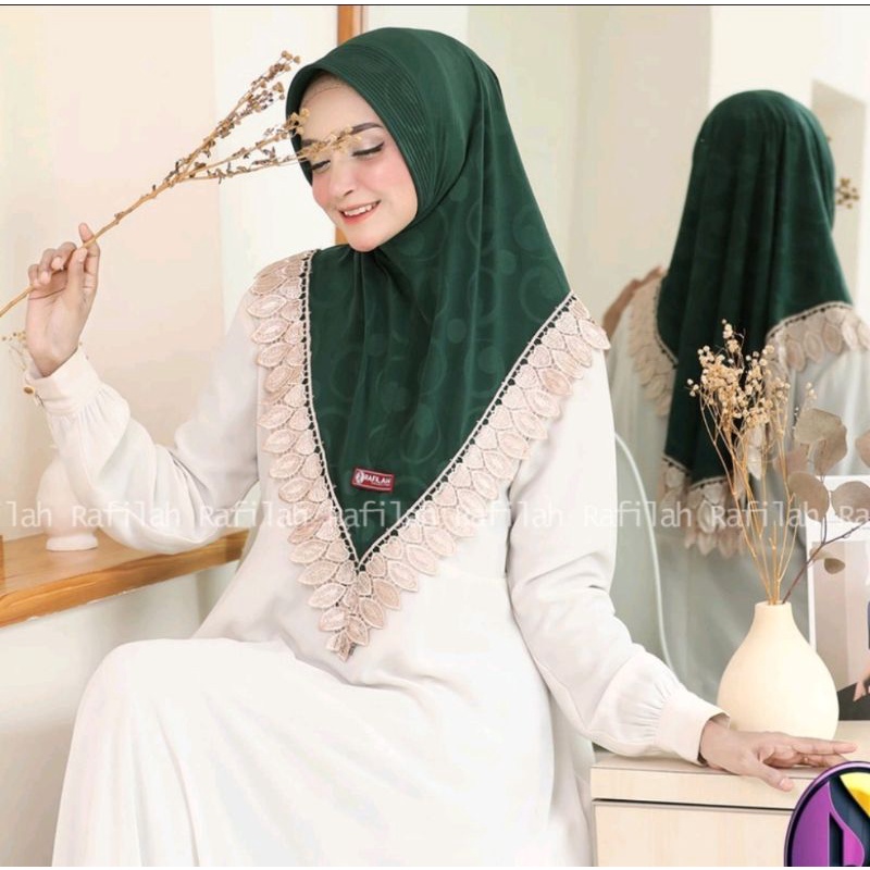 Hijab Instan Kombinasi Renda Rafilah Jilbab Harian Jersey Embos