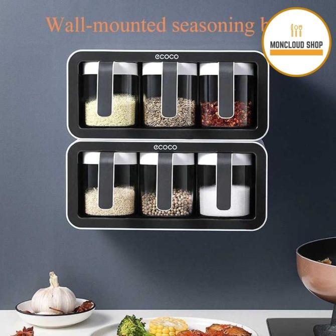 TEMPAT BUMBU DAPUR SET GANTUNG TEMPEL DINDING RAK BUMBU DAPUR DINDING BFG6464FD