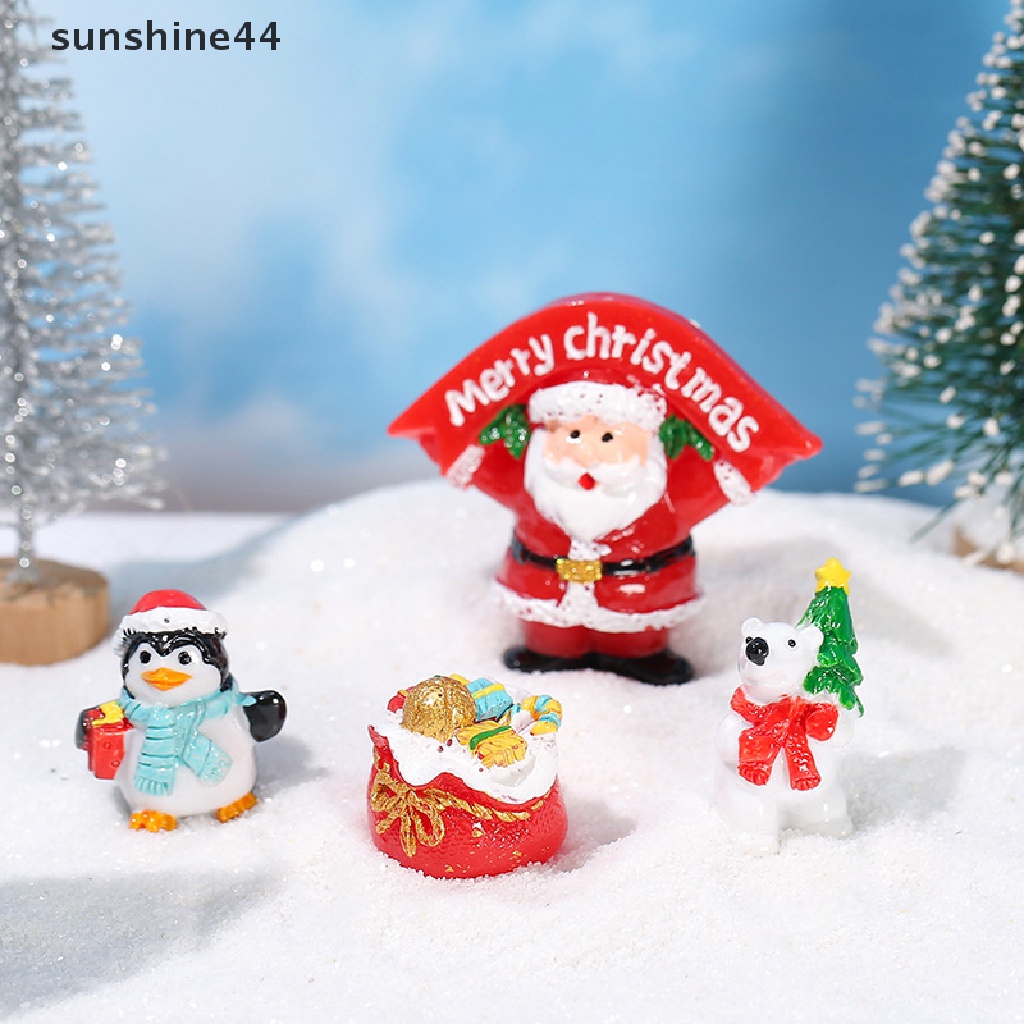 Sunshine 1Pc Ornamen Kartun Santa / Beruang / Penguin Bahan Resin Untuk Dekorasi Lansekap Mikro