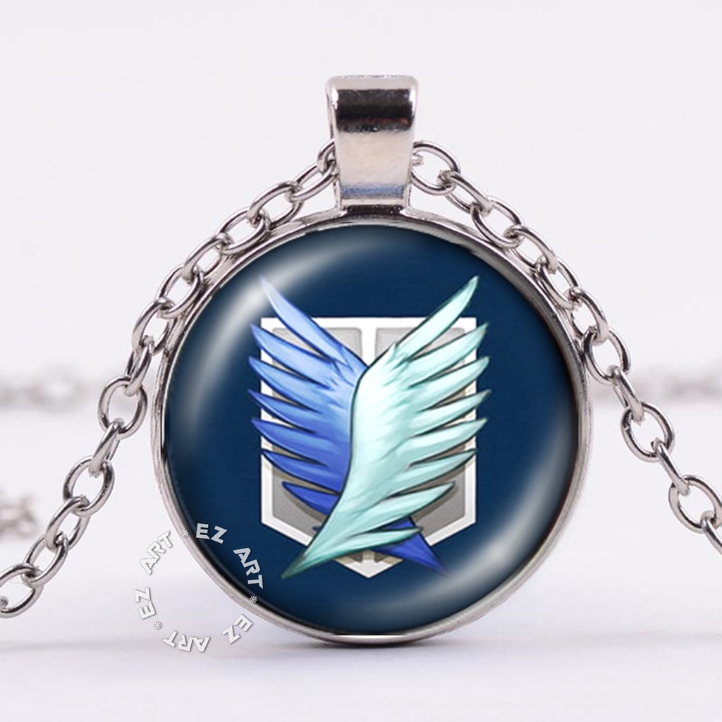 KALUNG ANIME LIONTIN SIMBOL ATTACK ON TITAN WINGS OF FREEDOM TALI KULIT RANTAI STAINLESS STEEL