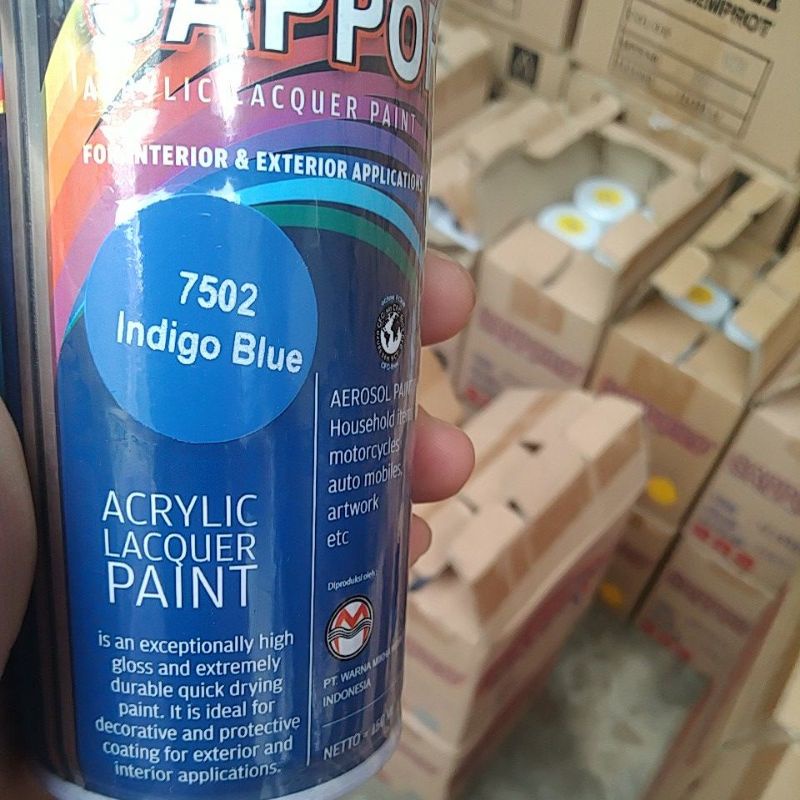 saporo acrylic lacquer paint pilok pilox cat spray sapporo 150ml saporo 7502 indigo blue biru langit biru glossy 150ml