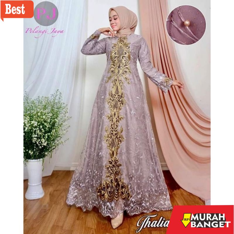 model dress terbaru 2022 Terbaru Thalia gamis premium Gamis brokat tile full Gamis modern Kebaya mod