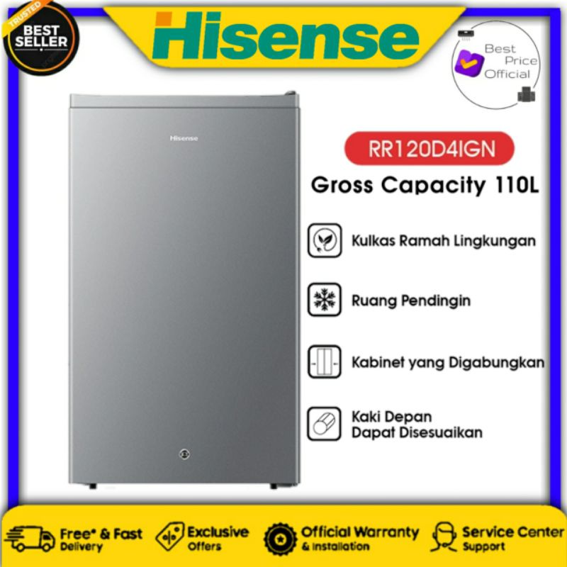 HISENSE RR120D4IGN RR 120D4IGN Kulkas 1 Pintu Kapasitas 100 Liter 80 Watt