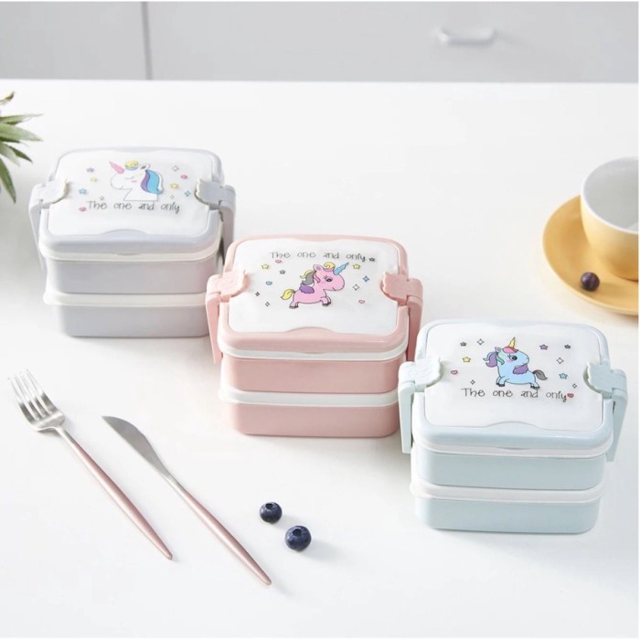 Tempat Makan Anak Sekolah Perempuan Bekal Lunch Box Cewek Unicorn Susu