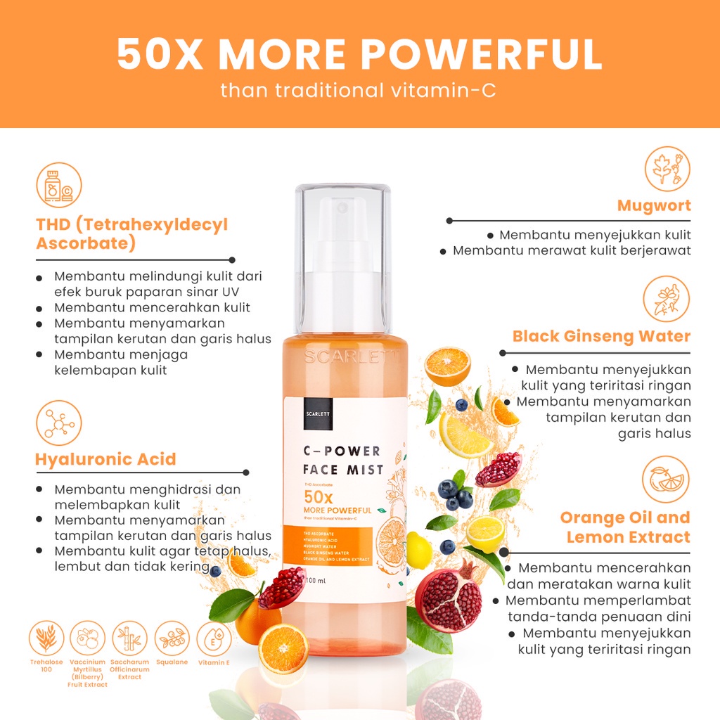Scarlett Whitening C-Power Face Mist Melindungi Kulit dari Efek Buruk Paparan Sinar UV dan Mencerahkan Kulit