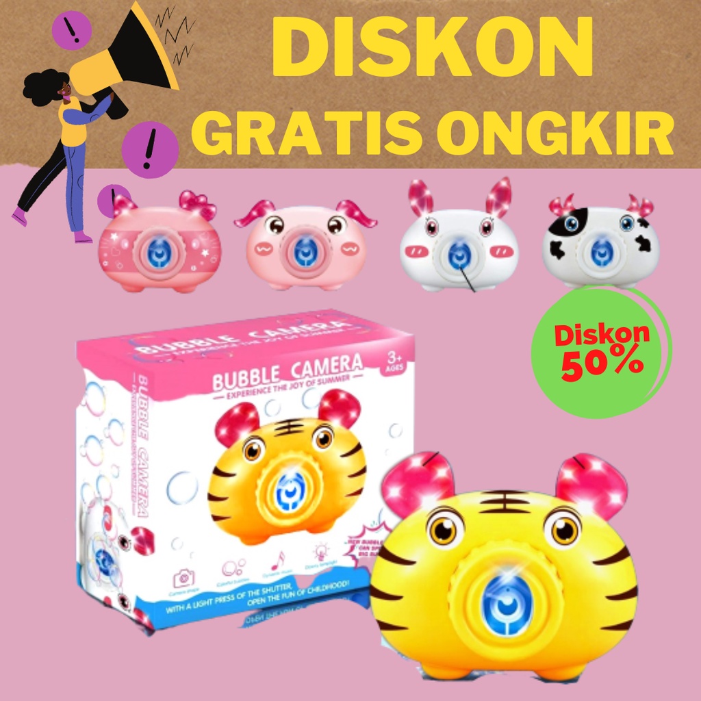 BRO1085 Hello Kitty Sapi Macan Kelinci Karakter Camera Bubble Gun Kamera Gelembung Busa Sabun MERMAI