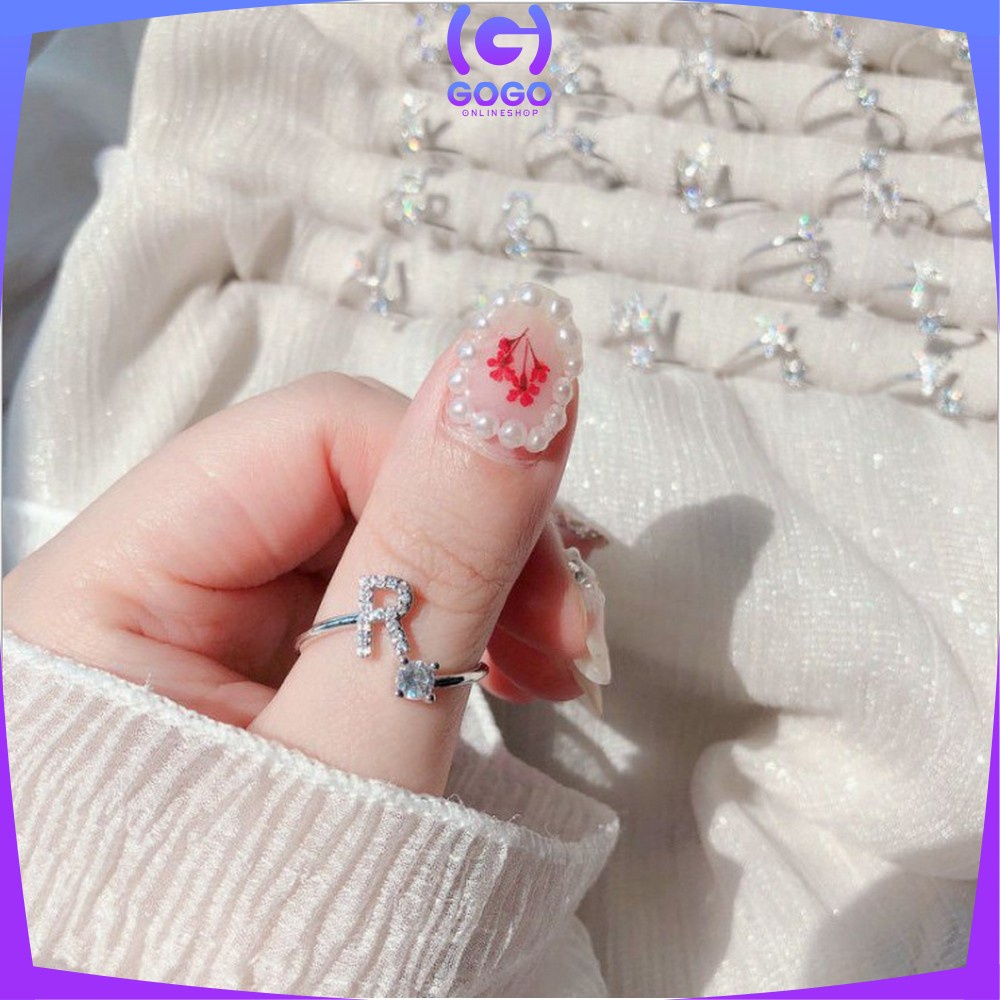 GOGO-K59 Cincin Huruf Silver Abjad Huruf A-Z Stainless Inisial Nama Cincin Alphabet Wanita Fashion / Cincin Wanita Huruf Set Perhiasan Wanita