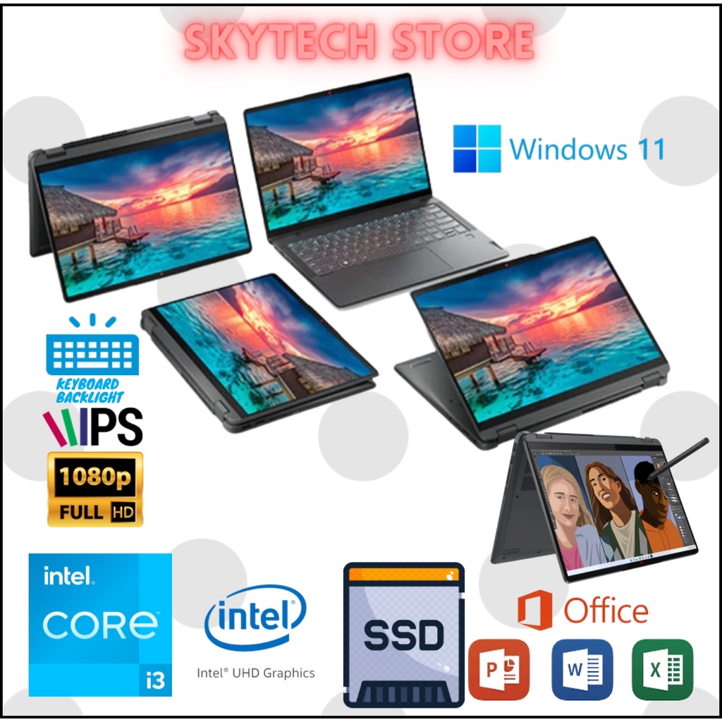 LENOVO FLEX 5 2 IN1 INTEL CORE i3 1215U RAM8GB SSD512GB 14 FHD TOUCHSCREEN WINDOWS 11 &amp; OHS 2021 ORIGINAL