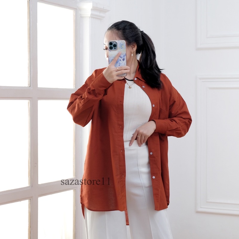 Olivia Shirt - Kemeja Oversize Linen Wanita - Oversize Linen Shirt - Atasan Wanita Lengan Panjang