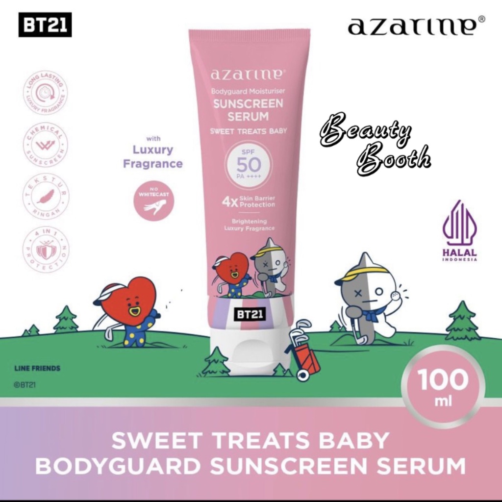 AZARINE Body Guard Moisturizer Sunscreen Serum SPF 50PA ++++ 100ml | Sunscreen BT21 Young &amp; Free | O Clock | Sweet Treats | Magical LuvBaby |