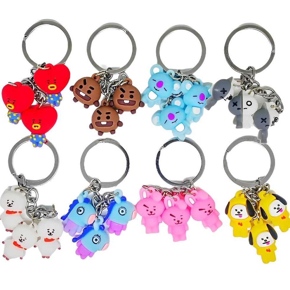 GANTUNGAN KUNCI MINI TRIPLE BTS BT21 KPOP / KEY CHAIN MINI BT21 BTS / GANTUNGAN KUNCI BTS BT21 BISA COD ( BAYAR DI RUMAH )