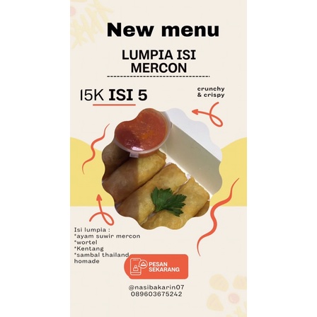 

LUMPIA ISI MERCON (AYAM SUWIR, KENTANG,WORTEL)