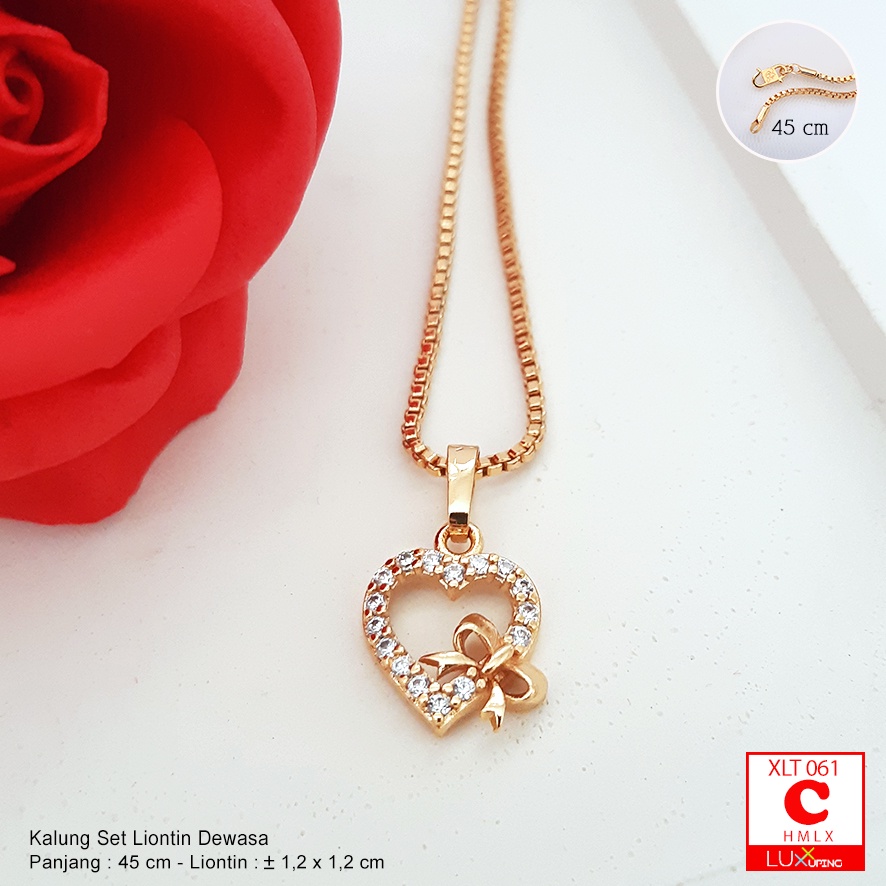 XLT 061 Kalung Xuping Set Liontin Love Gold Perhiasan Lapis Emas 18K Luxx Xuping